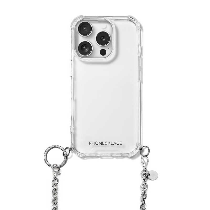 ROA　iPhone 16 Pro(6.3インチ) チェーンショルダーストラップ付キクリアケース PHONECKLACE シルバー　PN27187i16PR