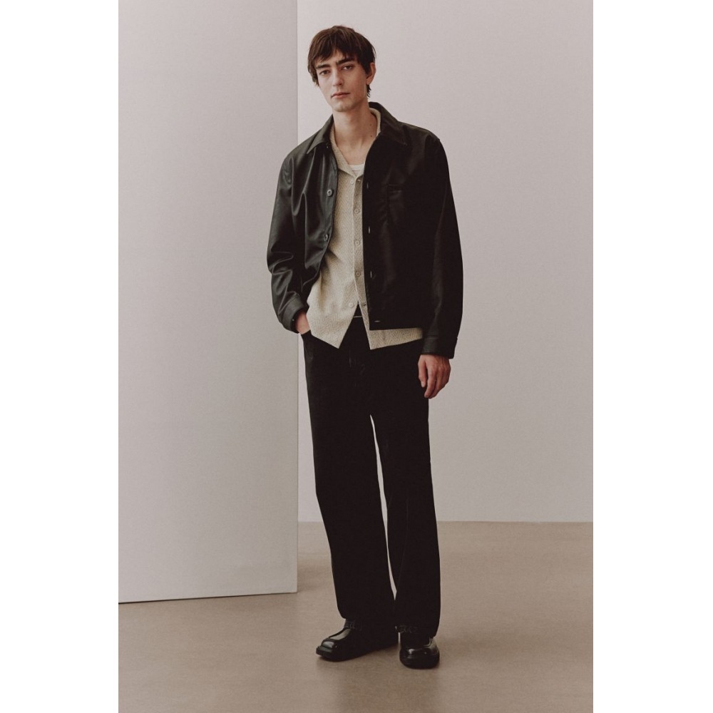 H&M ヘリンボーン織りキャンプシャツレギュラーフィットライトベージュ