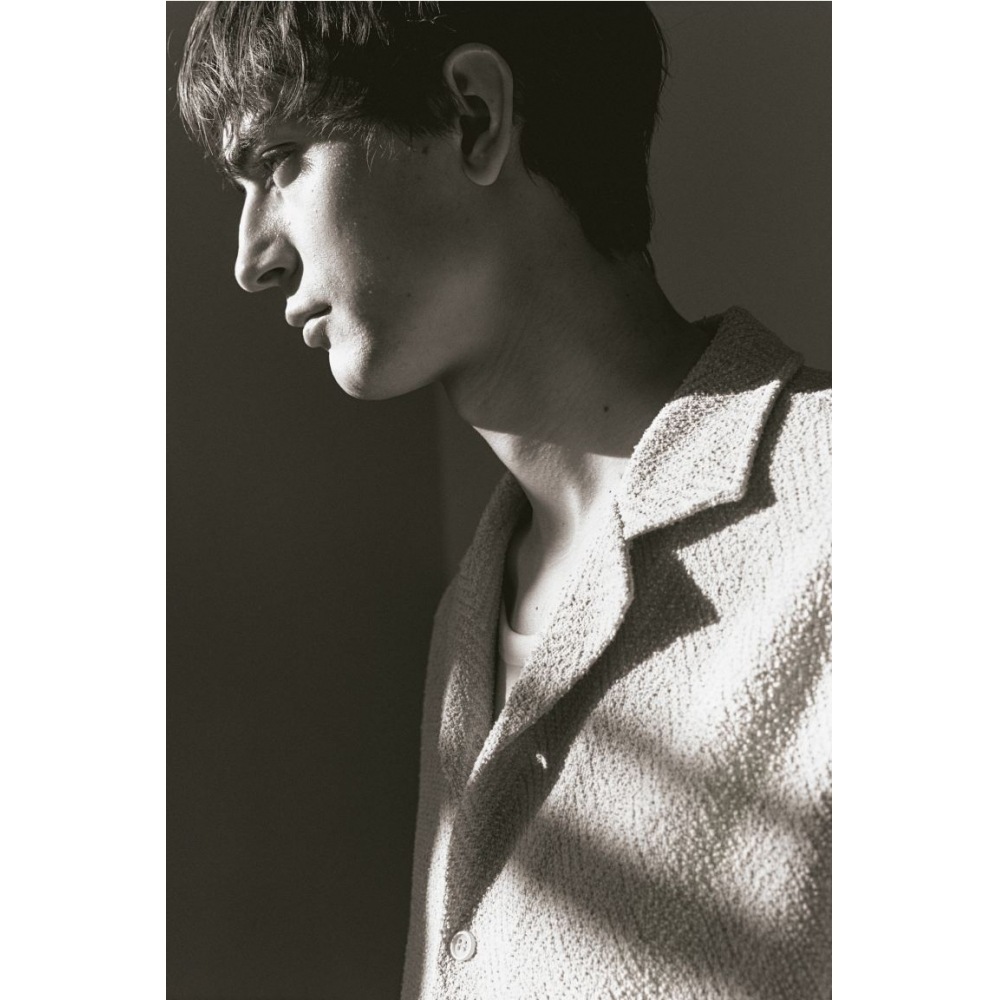 H&M ヘリンボーン織りキャンプシャツレギュラーフィットライトベージュ