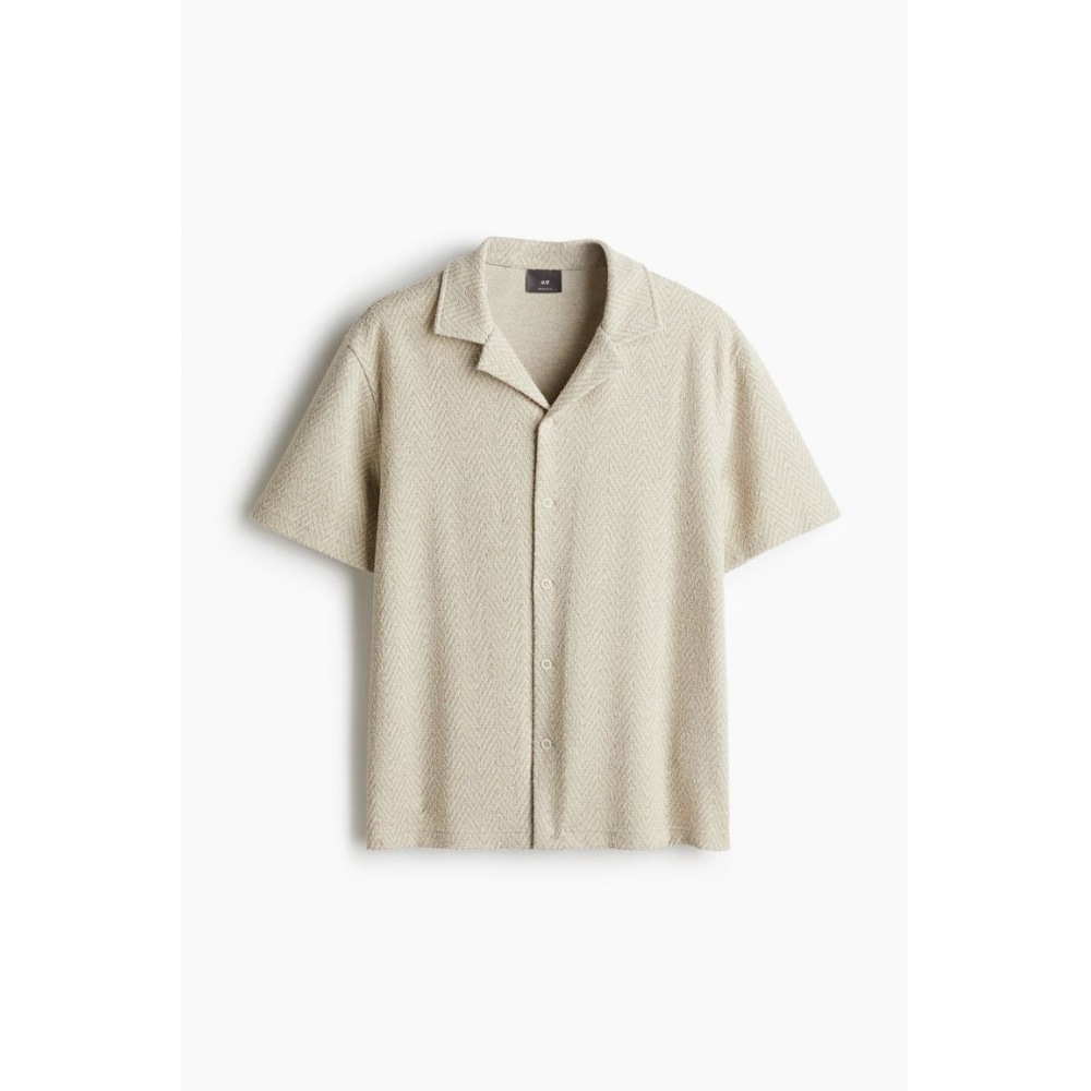 H&M ヘリンボーン織りキャンプシャツレギュラーフィットライトベージュ
