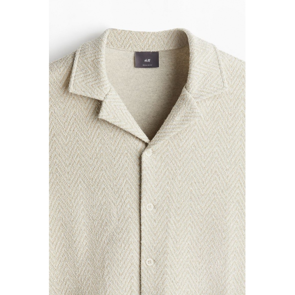 H&M ヘリンボーン織りキャンプシャツレギュラーフィットライトベージュ