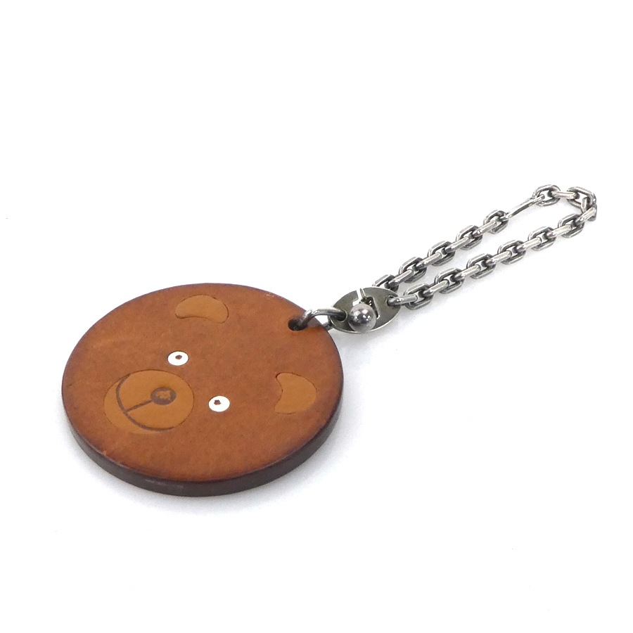 エルメス HERMES チャーム アニマルモチーフ くま レザー/メタル ブラウン/シルバー レディース e60808n