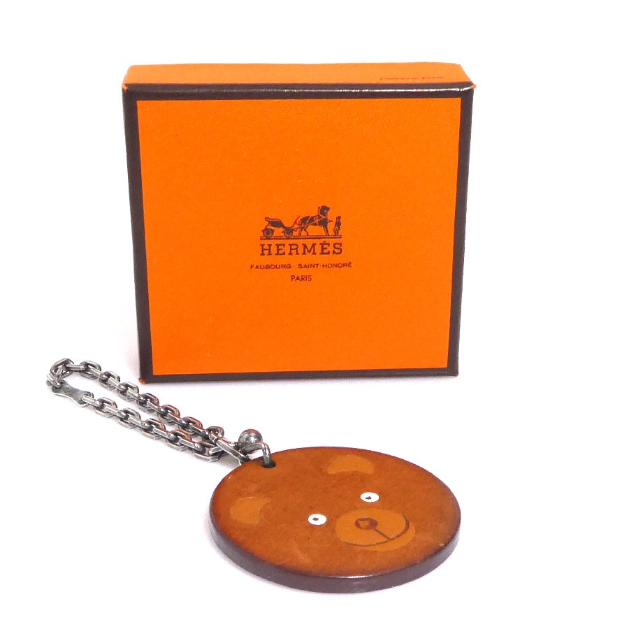 エルメス HERMES チャーム アニマルモチーフ くま レザー/メタル ブラウン/シルバー レディース e60808n