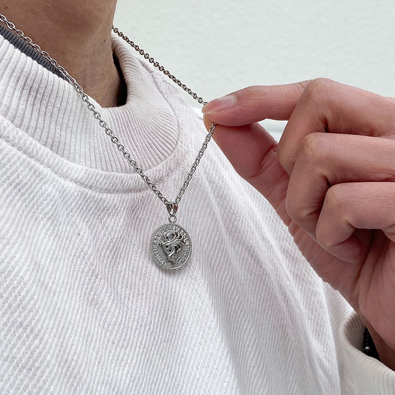 ハウル コイン ネックレス ステンレス クリアジルコニア メンズ ブランド 彼氏 プレゼント ハウル コイン ネックレス ステンレス クリアジルコニア メンズ ブランド 彼氏 プレゼント