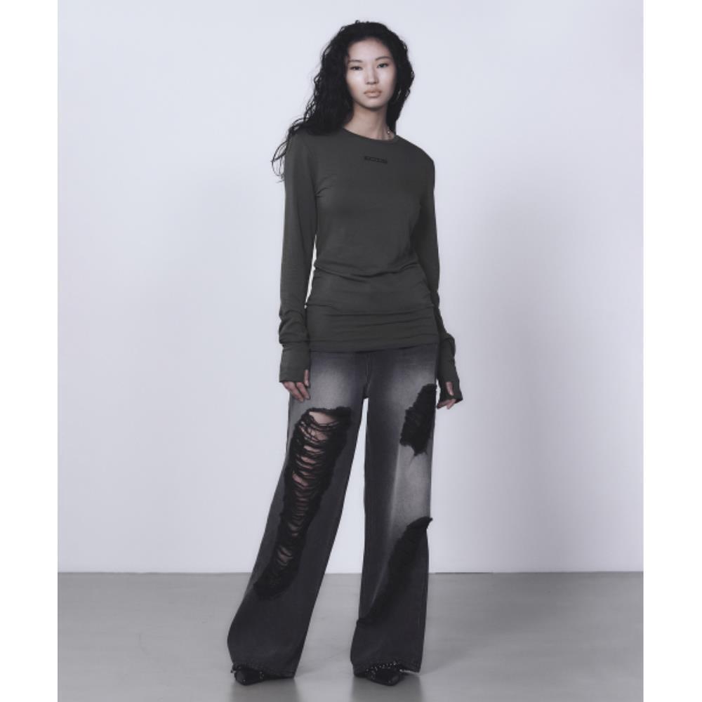 TREEMINGBIRD Basic Label Finger Hole Long Sleeves Charc TREEMINGBIRD Basic Label Finger Hole Long Sleeves Charc