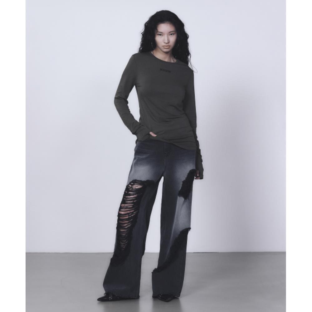 TREEMINGBIRD Basic Label Finger Hole Long Sleeves Charc TREEMINGBIRD Basic Label Finger Hole Long Sleeves Charc