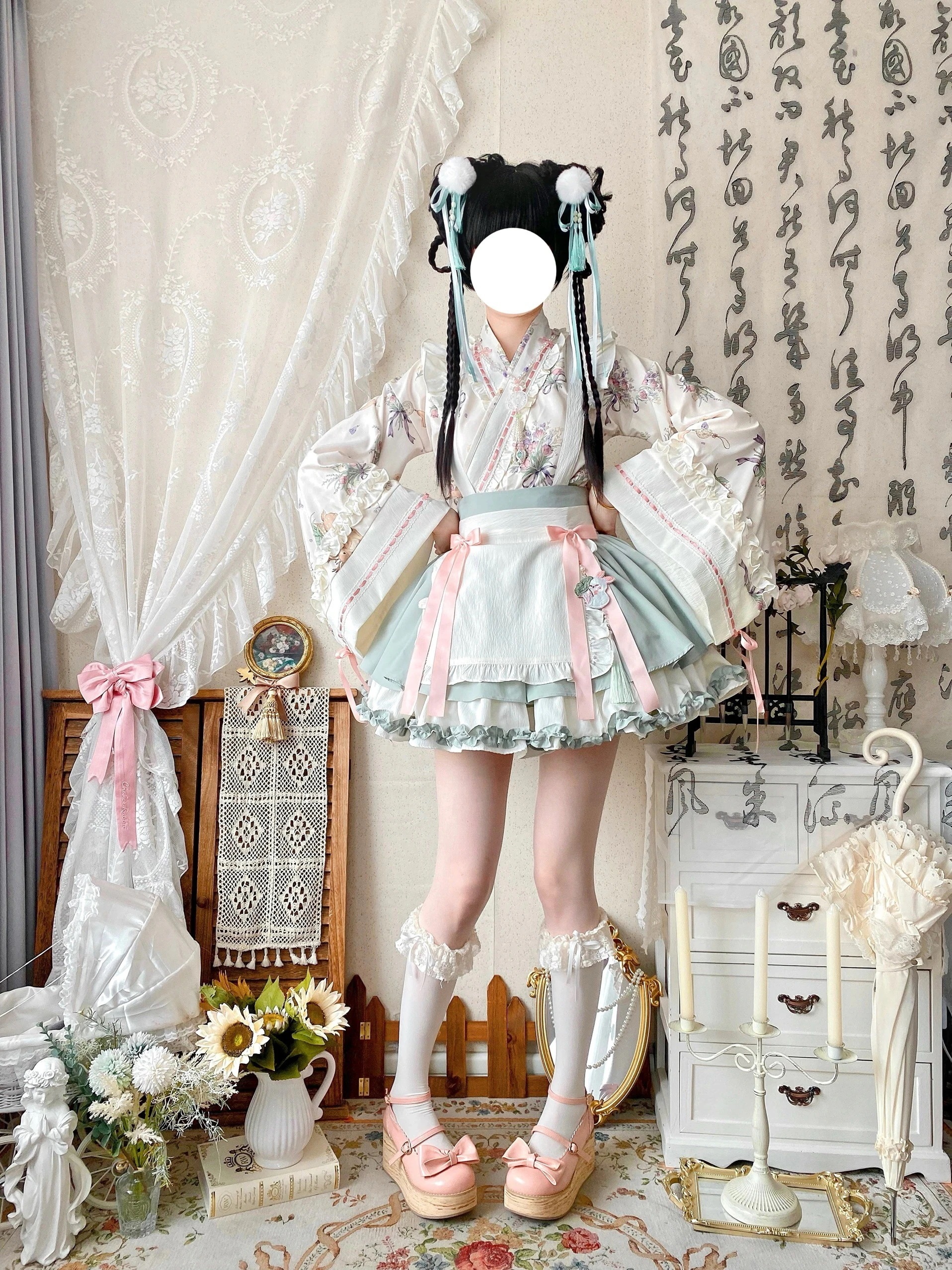 ロリータ ワンピース コスプレ 学院祭用 中華風ロリータビッグスリーブクロスネックビッグスイング