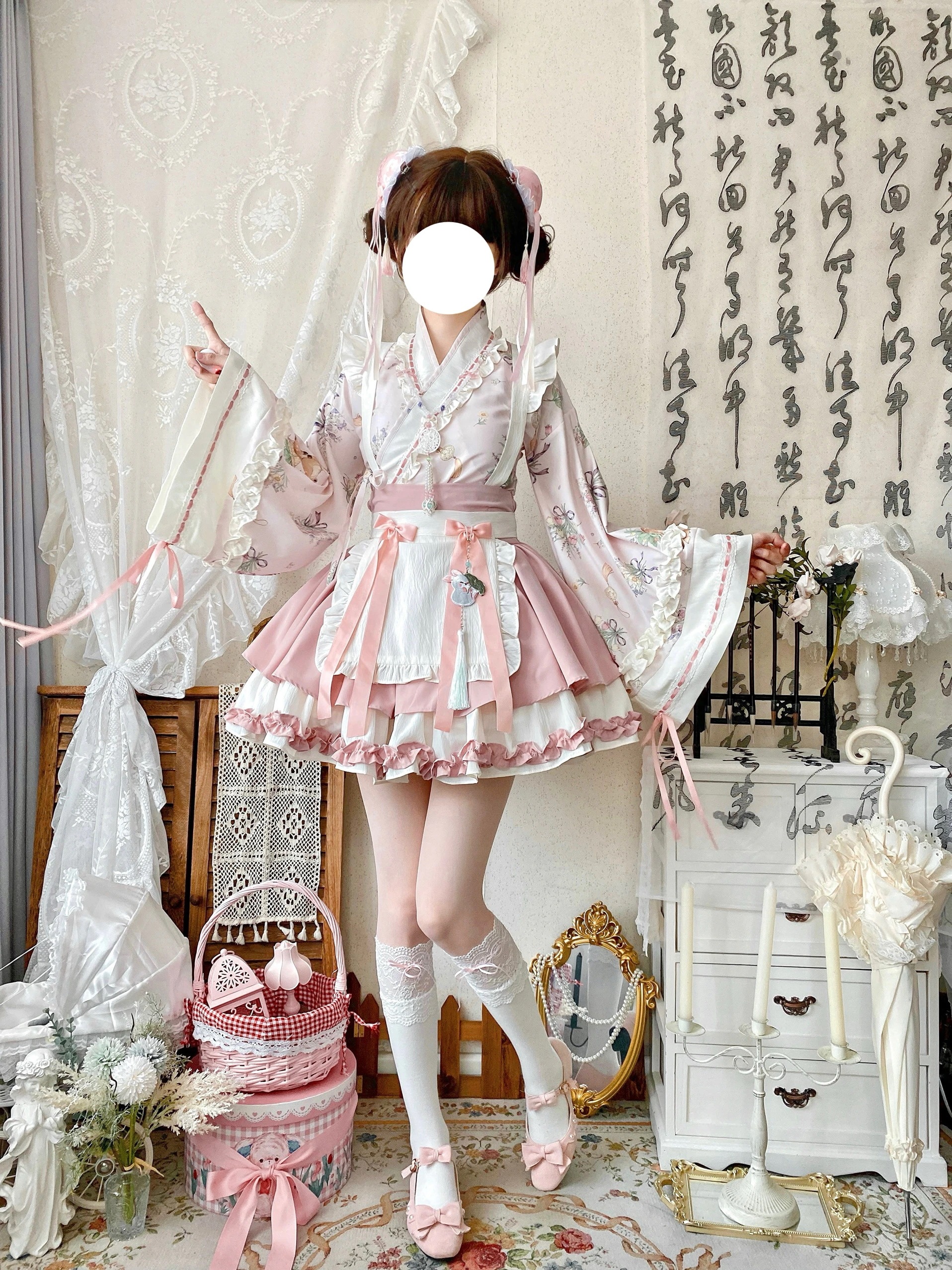 ロリータ ワンピース コスプレ 学院祭用 中華風ロリータビッグスリーブクロスネックビッグスイング