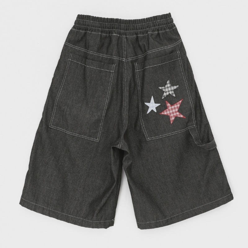 ブラックアップベディルノンフェードパッチバミューダデニムパンツ ブラックアップベディルノンフェードパッチバミューダデニムパンツ