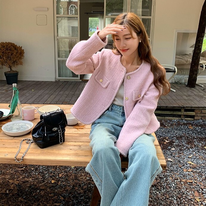 ジャケット ノーカラー ジャケット 長袖 ラウンドネック ボタンダウン ストレート フェミニン ポケット 前開き ツイード ボタン かわいい 大人可愛い きれいめ オフィス 20代 オルチャン ジャケット ノーカラー ジャケット 長袖 ラウンドネック ボタンダウン ストレート フェミニン ポケット 前開き ツイード ボタン かわいい 大人可愛い きれいめ オフィス 20代 オルチャン