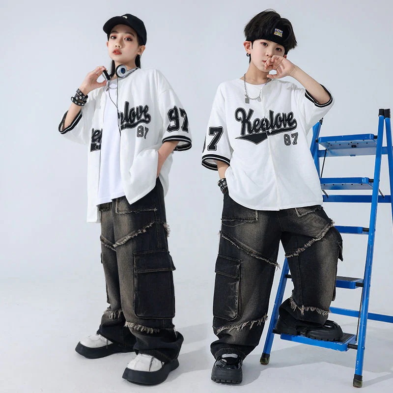 街舞児童潮服セットhiphop男児ヒップホップ格好いい街ジャズダンスショーショー衣装ドラム