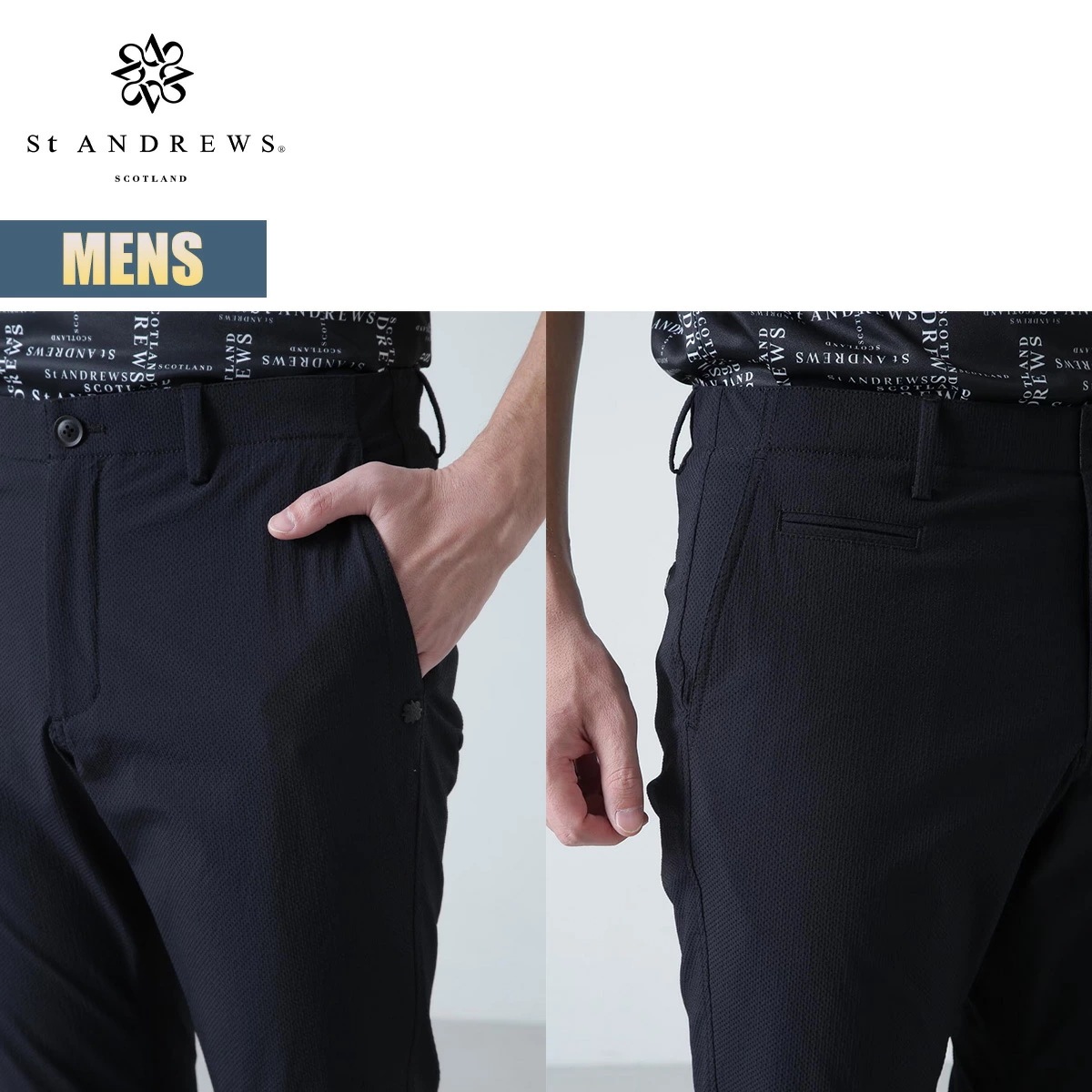 パンツ メンズ サッカーストレッチパンツ ゴルフウェア ゴルフパンツ ロングパンツ ボトムス ブラック ホワイト ベージュ シンプル