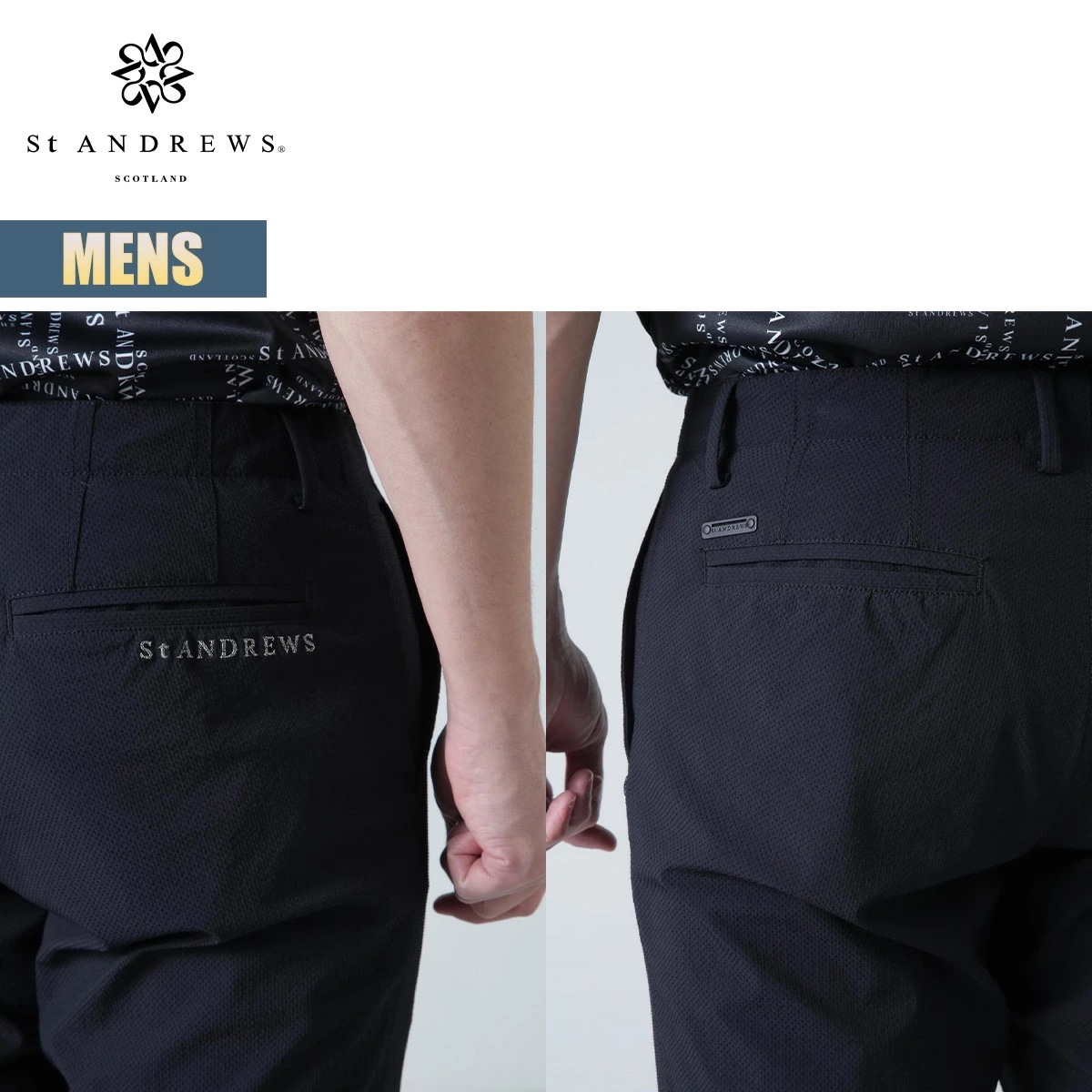 パンツ メンズ サッカーストレッチパンツ ゴルフウェア ゴルフパンツ ロングパンツ ボトムス ブラック ホワイト ベージュ シンプル
