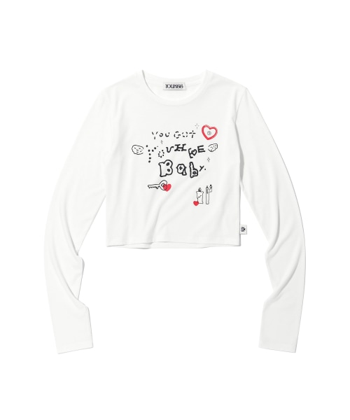 YOUHEE YOUHEE GRAPHIC LONG SLEEVE WHITE YHLTEC002WT Tシャツ