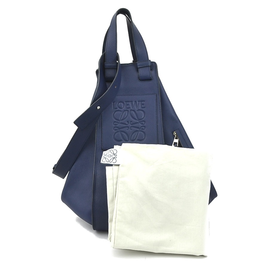ロエベ LOEWE ハンドバッグ ショルダーバッグ ハンモック レザー ネイビー シルバー レディース e59236g