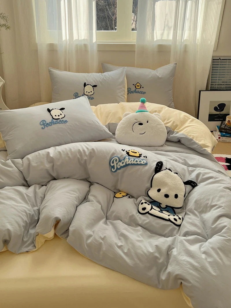 パチャドッグタオル刺繍コットン4点セット 綿1.5 かわいいベッド3点セット 1.ベッドシーツ