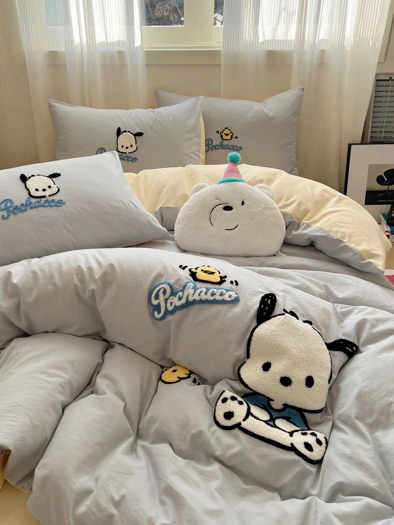パチャドッグタオル刺繍コットン4点セット 綿1.5 かわいいベッド3点セット 1.ベッドシーツ