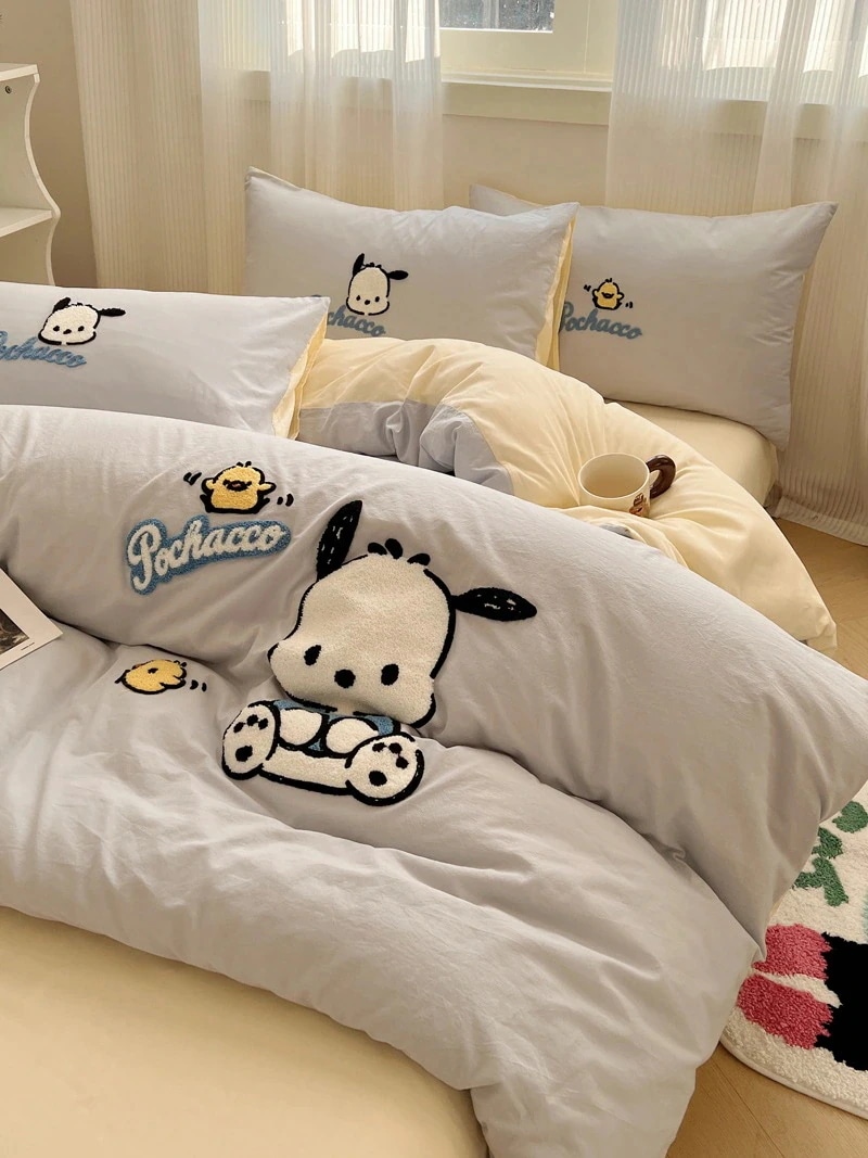 パチャドッグタオル刺繍コットン4点セット 綿1.5 かわいいベッド3点セット 1.ベッドシーツ