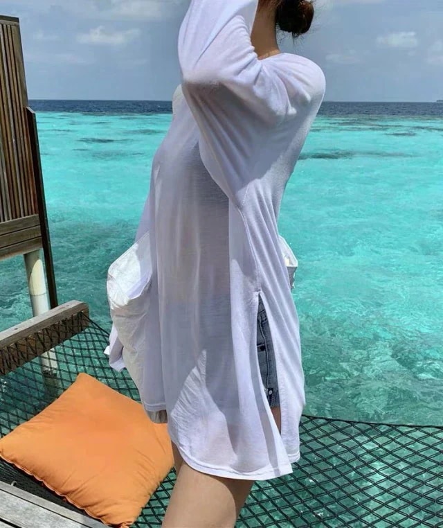 【一部】ラッシュガード Tシャツ レディース シースルー トップス 長袖 ビーチウェア カバーアップ オーバーサイズ ビッグシルエット ゆったり 体型カバー 露出控えめ 日焼け防止 ビーチ 白 夏