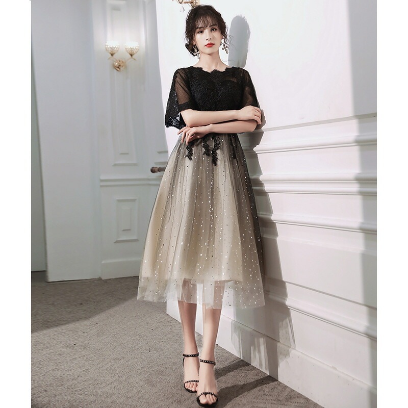 二次会 披露宴 結婚式フォーマル着痩せ半袖ワンピース ミモレ丈20代30代4, GIRL DRESS FOR NOW パーティードレス 結婚式 服装 ドレス