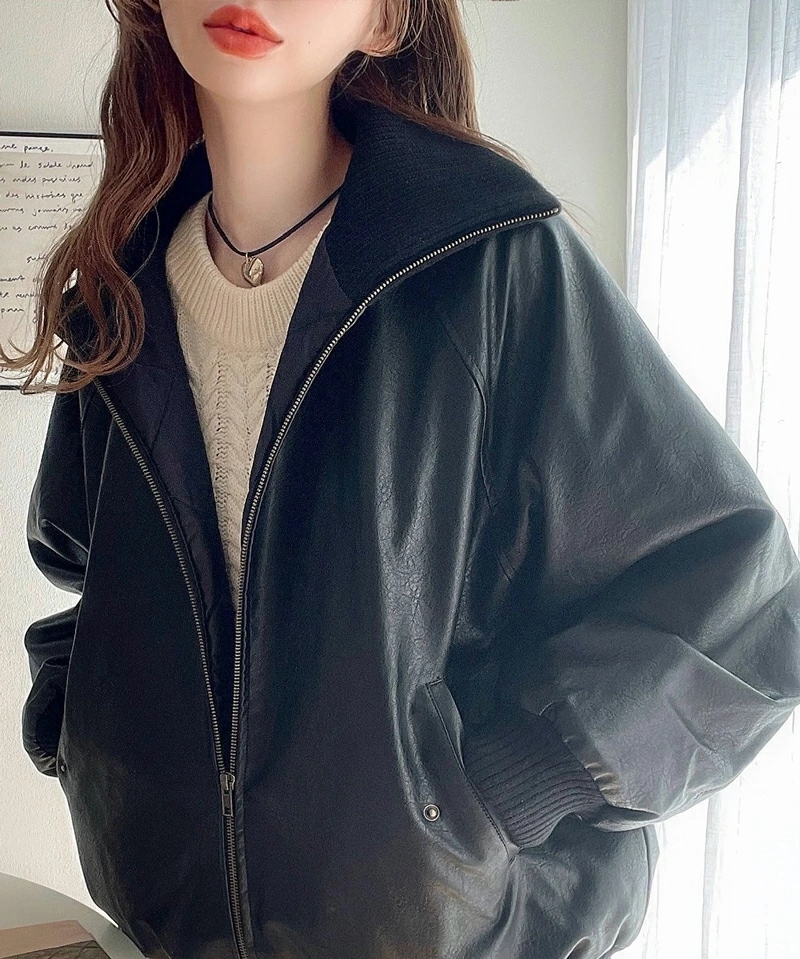 javaジャバコラボ トップス アウター レディース リブタートル フェイクレザー ジャケット 男女兼用 ユニセックス メンズ ゆったり ビッグシルエット レイヤード ロングシーズン 大きいサイズ javaジャバコラボ トップス アウター レディース リブタートル フェイクレザー ジャケット 男女兼用 ユニセックス メンズ ゆったり ビッグシルエット レイヤード ロングシーズン 大きいサイズ