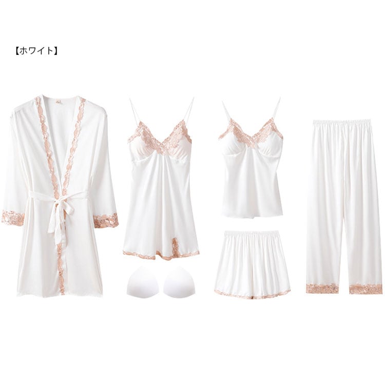 パジャマ レディース ルームウェア 寝巻き 5点セット レースパジャマ オールシーズン サテン パジャマ セクシー ナイトウェア ナイトガウン キャミソール ショートパンツ ワンピース ネグリジェ バ パジャマ レディース ルームウェア 寝巻き 5点セット レースパジャマ オールシーズン サテン パジャマ セクシー ナイトウェア ナイトガウン キャミソール ショートパンツ ワンピース ネグリジェ バ