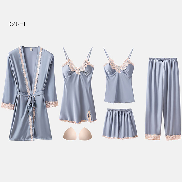 パジャマ レディース ルームウェア 寝巻き 5点セット レースパジャマ オールシーズン サテン パジャマ セクシー ナイトウェア ナイトガウン キャミソール ショートパンツ ワンピース ネグリジェ バ パジャマ レディース ルームウェア 寝巻き 5点セット レースパジャマ オールシーズン サテン パジャマ セクシー ナイトウェア ナイトガウン キャミソール ショートパンツ ワンピース ネグリジェ バ