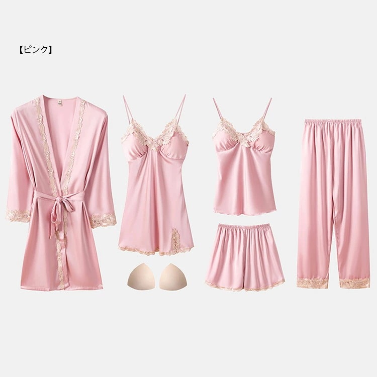 パジャマ レディース ルームウェア 寝巻き 5点セット レースパジャマ オールシーズン サテン パジャマ セクシー ナイトウェア ナイトガウン キャミソール ショートパンツ ワンピース ネグリジェ バ パジャマ レディース ルームウェア 寝巻き 5点セット レースパジャマ オールシーズン サテン パジャマ セクシー ナイトウェア ナイトガウン キャミソール ショートパンツ ワンピース ネグリジェ バ