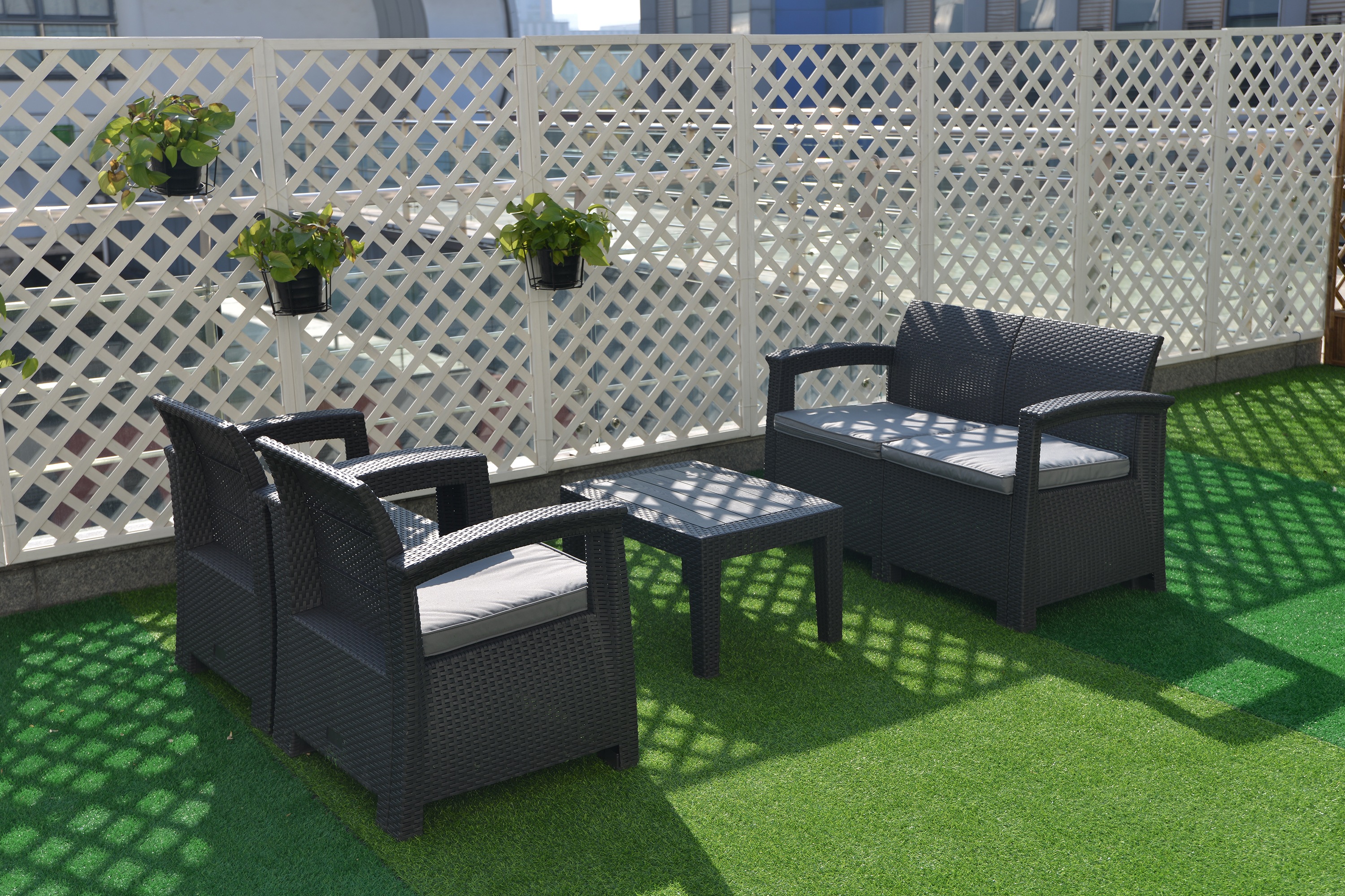 ガーデンファニチャーセットガーデンテーブ【本体ブラック×クッションホワイト】 ガーデンファニチャーセットガーデンテーブ【本体ブラック×クッション