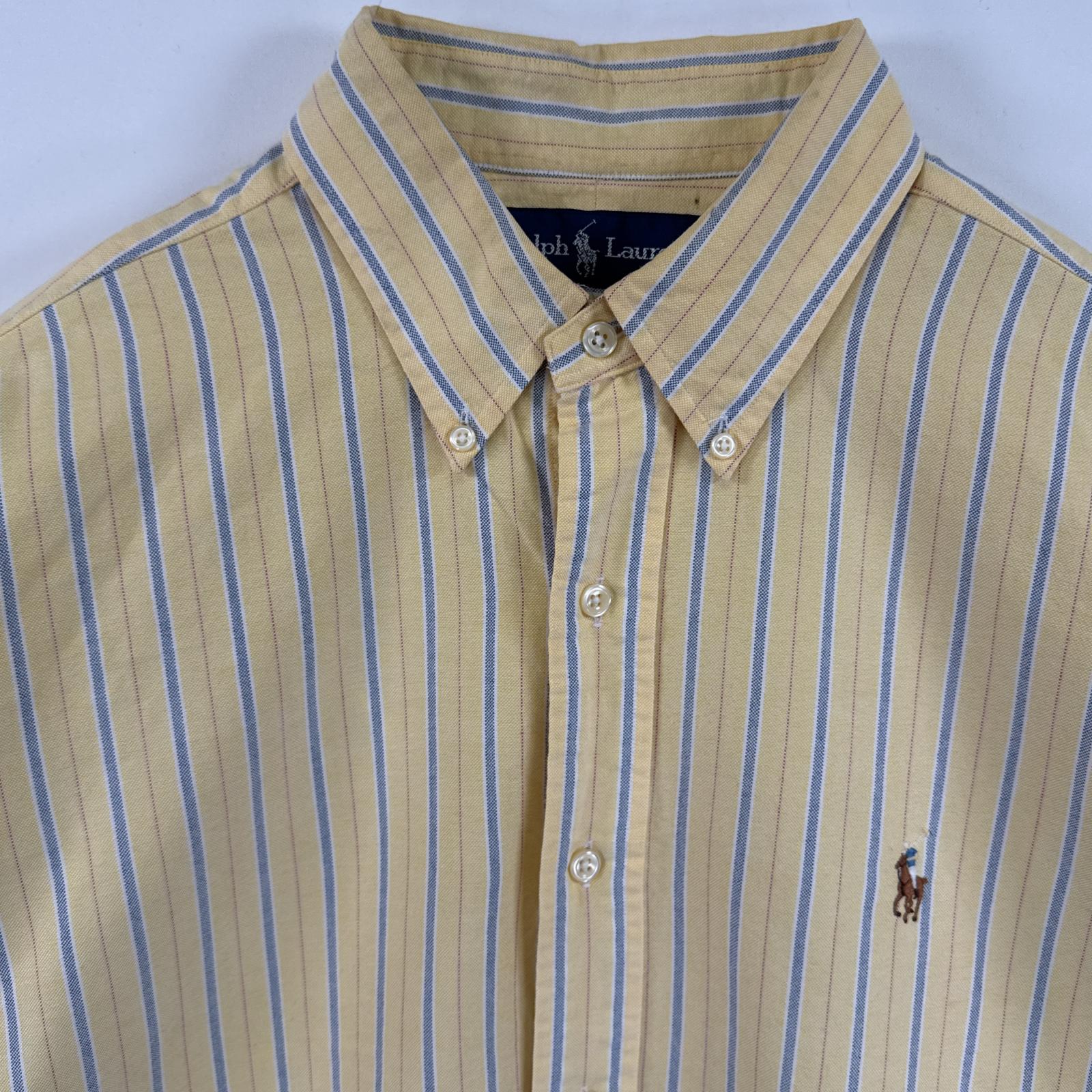 古着 長袖シャツ ボタンダウンシャツ ワンポイント オックスフォード L イエロー ストライプ メンズ 古着 長袖シャツ ボタンダウンシャツ ワンポイント オックスフォード L イエロー ストライプ メンズ