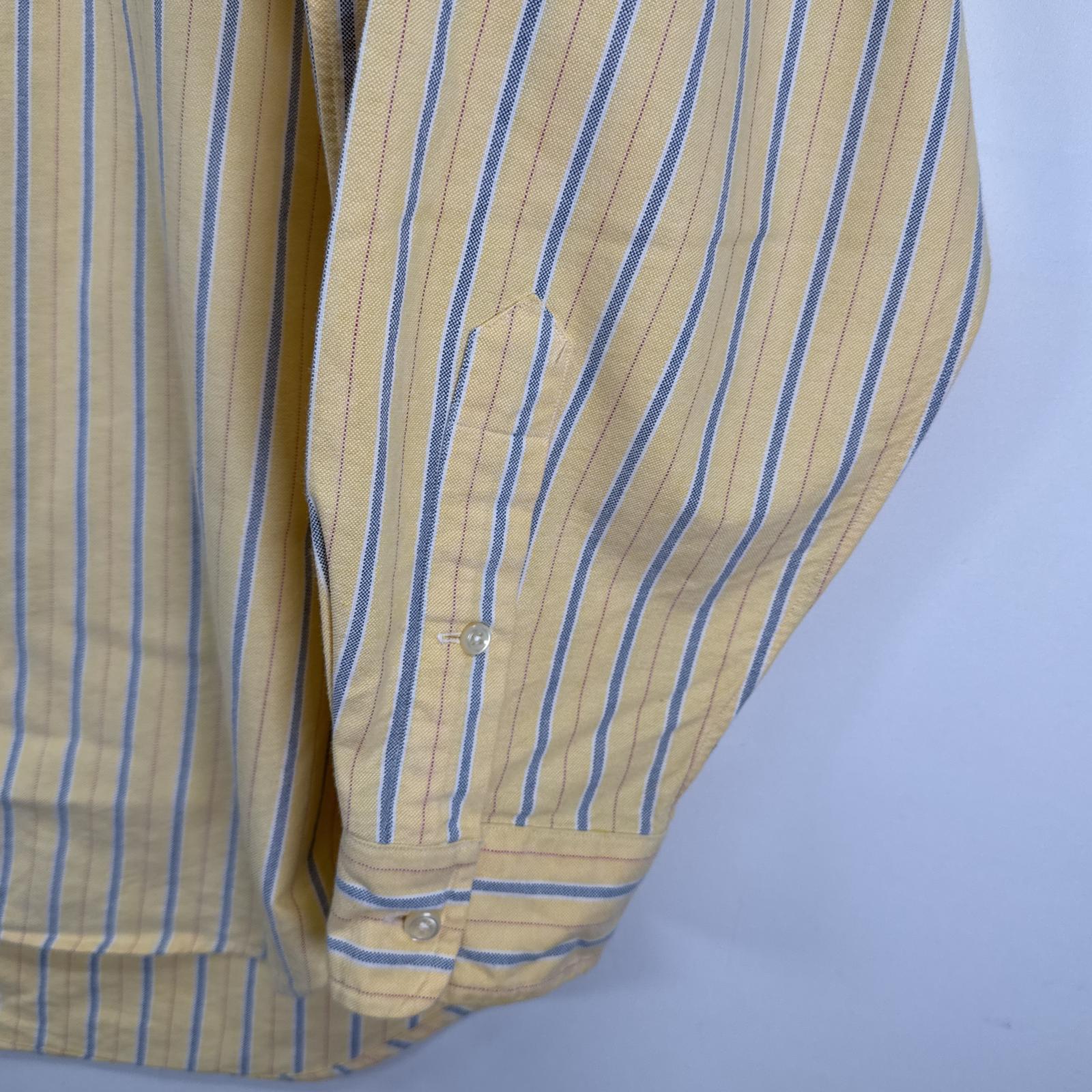 古着 長袖シャツ ボタンダウンシャツ ワンポイント オックスフォード L イエロー ストライプ メンズ 古着 長袖シャツ ボタンダウンシャツ ワンポイント オックスフォード L イエロー ストライプ メンズ