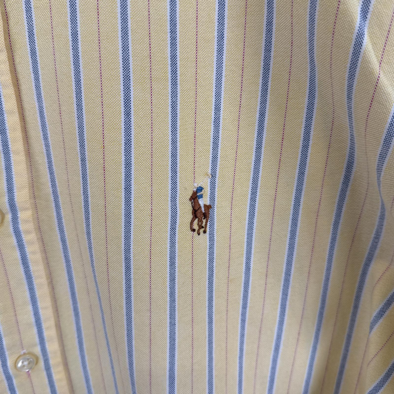 古着 長袖シャツ ボタンダウンシャツ ワンポイント オックスフォード L イエロー ストライプ メンズ 古着 長袖シャツ ボタンダウンシャツ ワンポイント オックスフォード L イエロー ストライプ メンズ