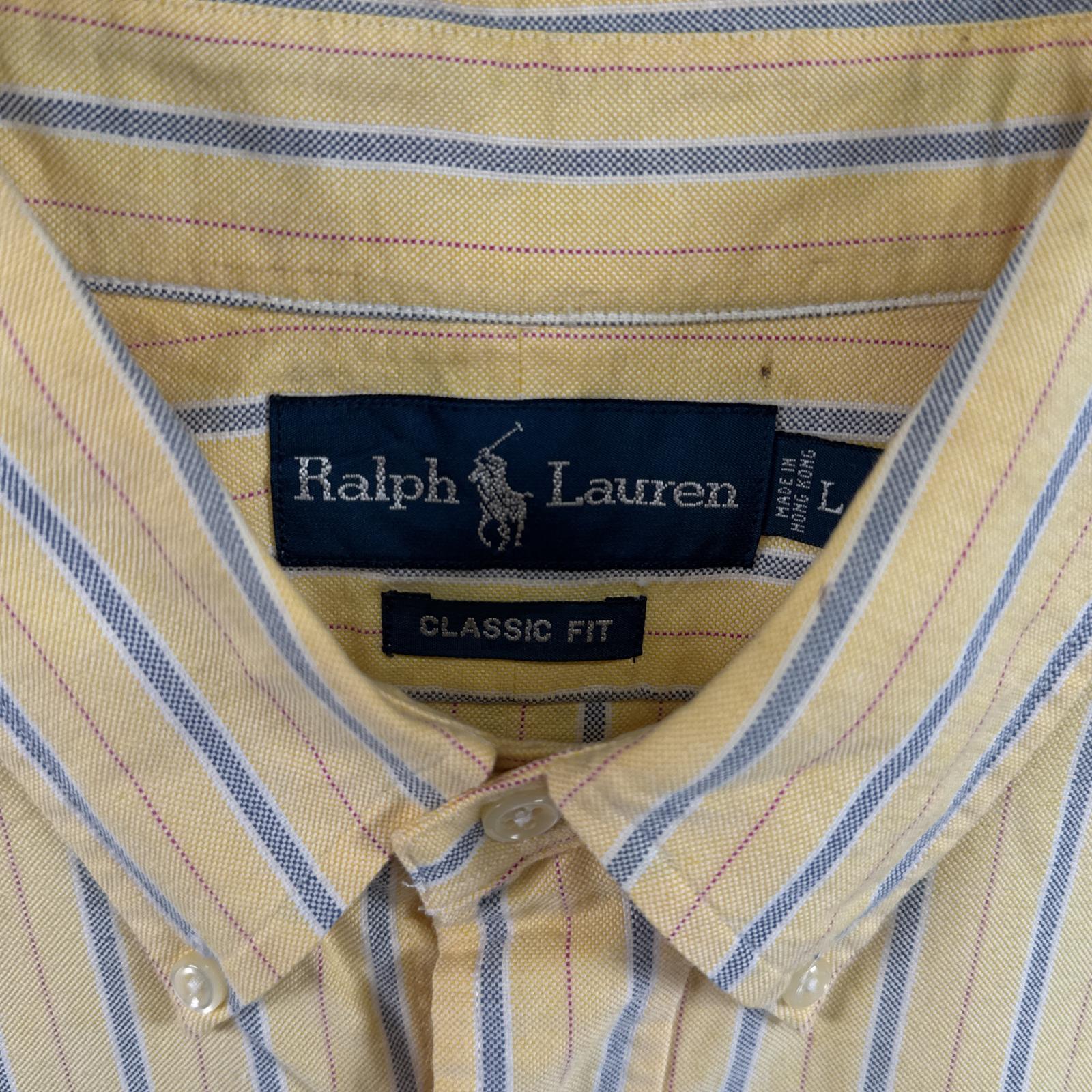 古着 長袖シャツ ボタンダウンシャツ ワンポイント オックスフォード L イエロー ストライプ メンズ 古着 長袖シャツ ボタンダウンシャツ ワンポイント オックスフォード L イエロー ストライプ メンズ