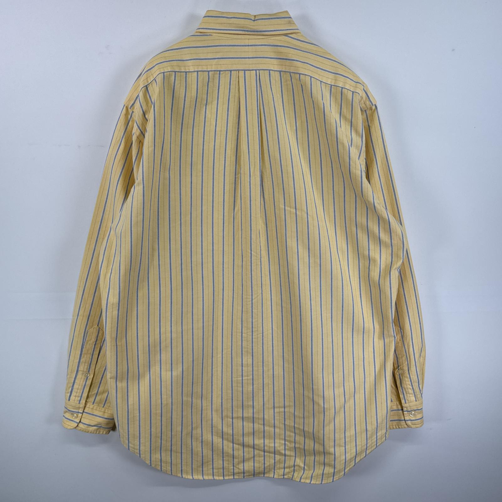 古着 長袖シャツ ボタンダウンシャツ ワンポイント オックスフォード L イエロー ストライプ メンズ 古着 長袖シャツ ボタンダウンシャツ ワンポイント オックスフォード L イエロー ストライプ メンズ