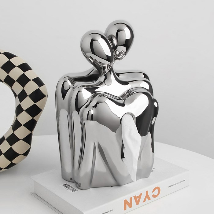 恋人がバックハグしている愛のある ティッシュボックス 収納 ティッシュケース ホワイト シルバー 雑貨 おもしろ 北欧 オシャレ お洒落 韓国