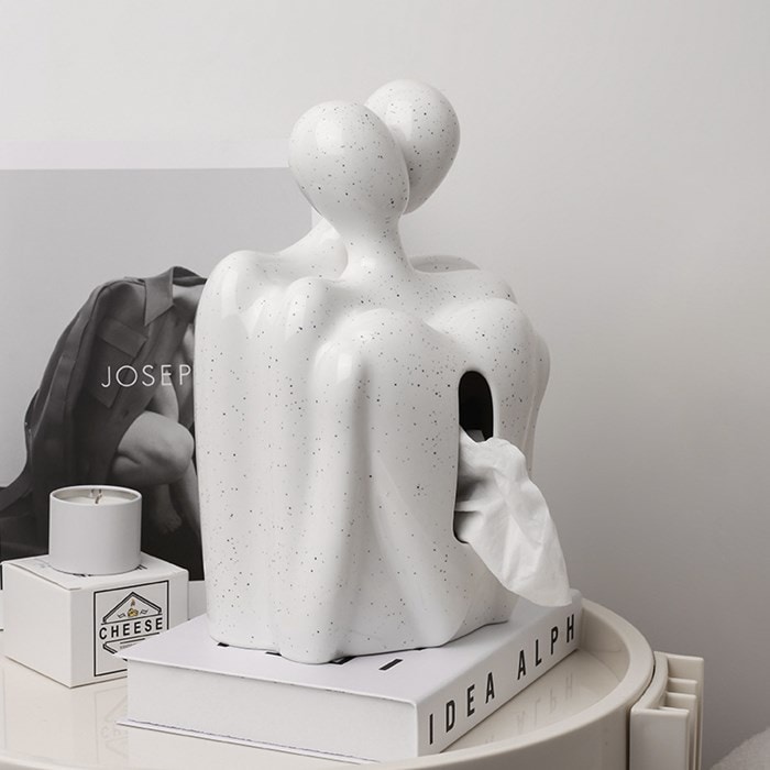 恋人がバックハグしている愛のある ティッシュボックス 収納 ティッシュケース ホワイト シルバー 雑貨 おもしろ 北欧 オシャレ お洒落 韓国