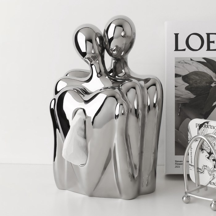 恋人がバックハグしている愛のある ティッシュボックス 収納 ティッシュケース ホワイト シルバー 雑貨 おもしろ 北欧 オシャレ お洒落 韓国