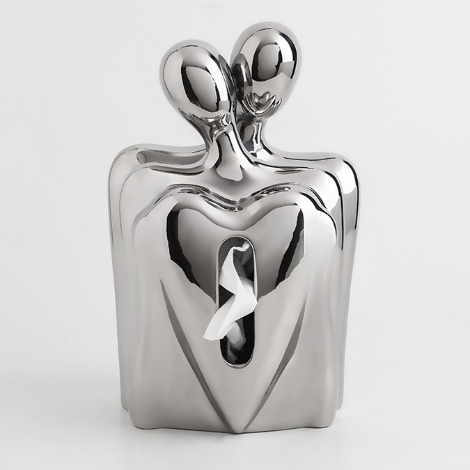 恋人がバックハグしている愛のある ティッシュボックス 収納 ティッシュケース ホワイト シルバー 雑貨 おもしろ 北欧 オシャレ お洒落 韓国