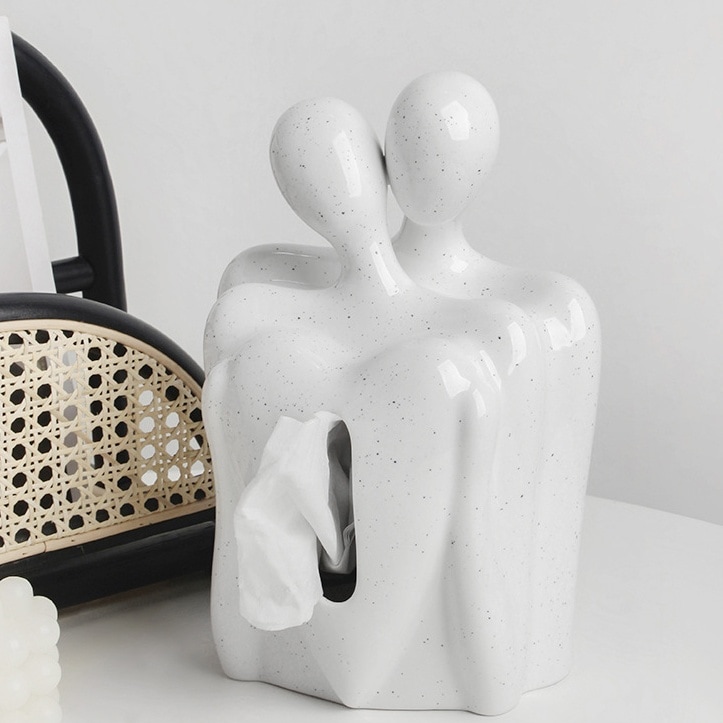 恋人がバックハグしている愛のある ティッシュボックス 収納 ティッシュケース ホワイト シルバー 雑貨 おもしろ 北欧 オシャレ お洒落 韓国