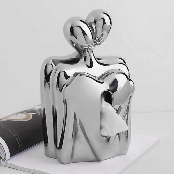 恋人がバックハグしている愛のある ティッシュボックス 収納 ティッシュケース ホワイト シルバー 雑貨 おもしろ 北欧 オシャレ お洒落 韓国