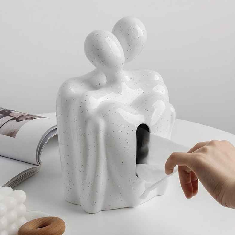 恋人がバックハグしている愛のある ティッシュボックス 収納 ティッシュケース ホワイト シルバー 雑貨 おもしろ 北欧 オシャレ お洒落 韓国