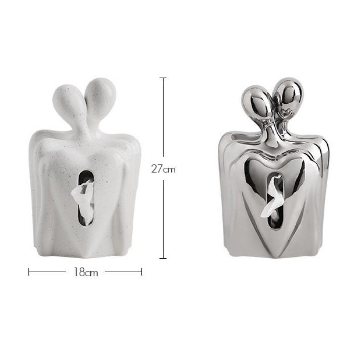 恋人がバックハグしている愛のある ティッシュボックス 収納 ティッシュケース ホワイト シルバー 雑貨 おもしろ 北欧 オシャレ お洒落 韓国