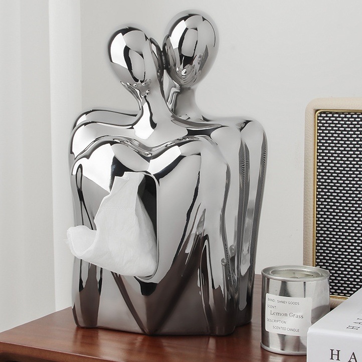 恋人がバックハグしている愛のある ティッシュボックス 収納 ティッシュケース ホワイト シルバー 雑貨 おもしろ 北欧 オシャレ お洒落 韓国