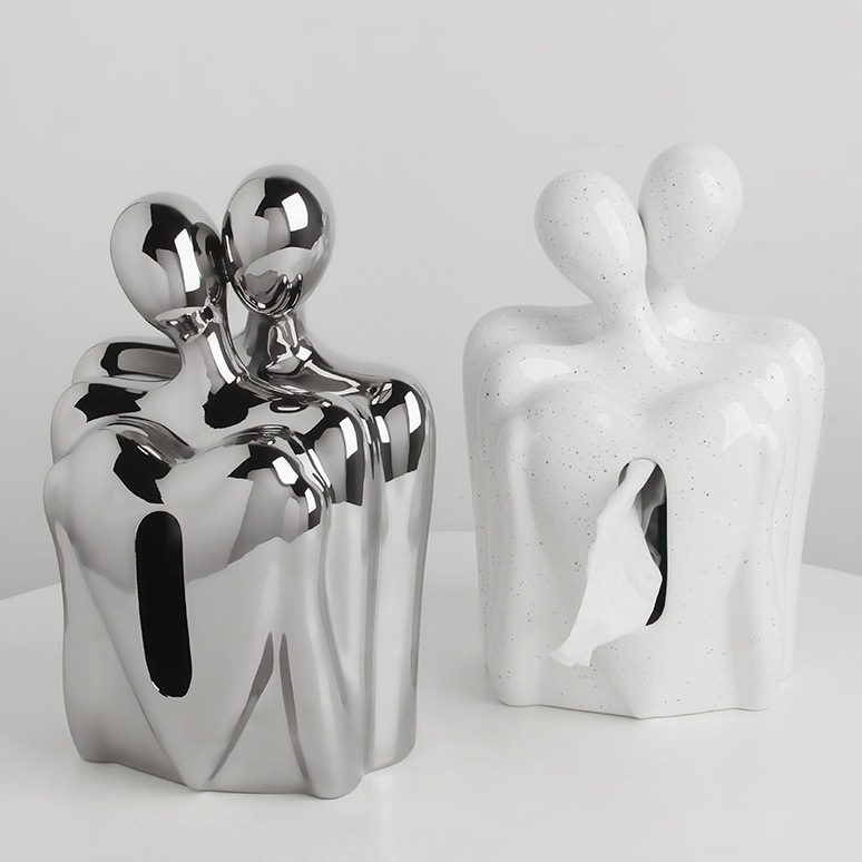 恋人がバックハグしている愛のある ティッシュボックス 収納 ティッシュケース ホワイト シルバー 雑貨 おもしろ 北欧 オシャレ お洒落 韓国