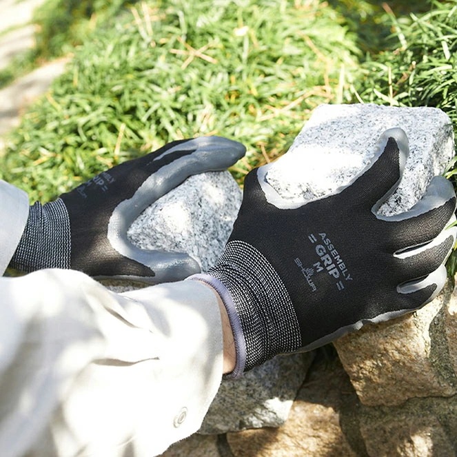 [15双組] 組立グリップ 3双パック5セット ショーワグローブ 滑り止め すべり止め ニトリルゴム 作業用手袋 Ｓ/Ｍ/Ｌ 背抜き ガーデニング 手袋 黒 まとめ買い 耐摩耗性 No.370