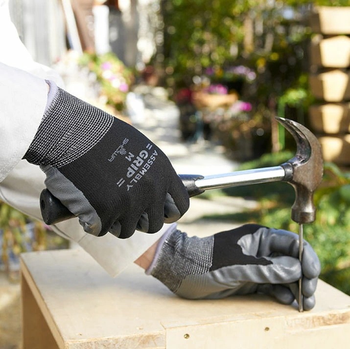 [15双組] 組立グリップ 3双パック5セット ショーワグローブ 滑り止め すべり止め ニトリルゴム 作業用手袋 Ｓ/Ｍ/Ｌ 背抜き ガーデニング 手袋 黒 まとめ買い 耐摩耗性 No.370