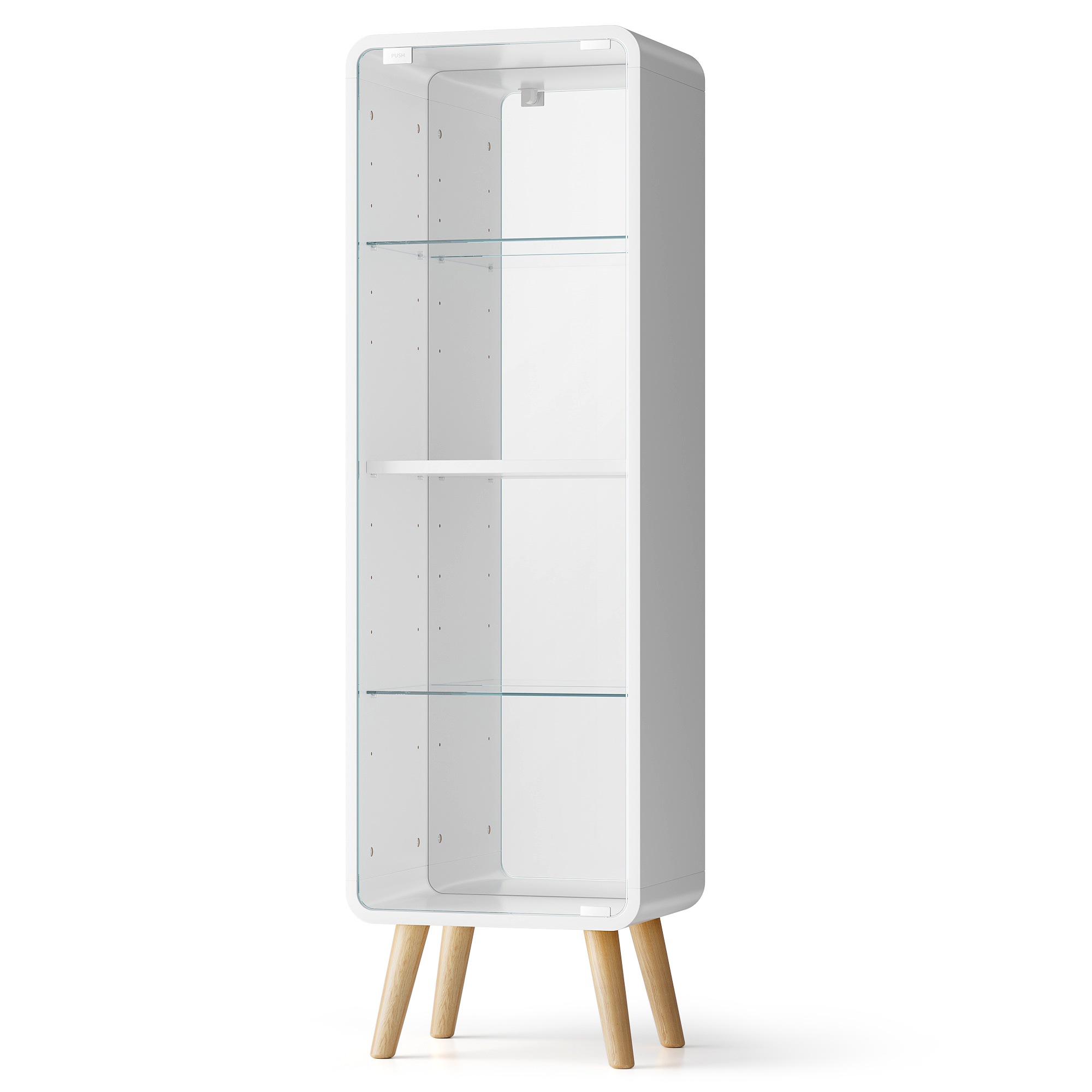 F82コレクションケース コレクションシェルフ ガラスディスプレイキャビネット4段 高さ調節可能 フィギュア 収納 背面ミラー 強化ガラス棚 サイズ：幅36*奥行26.5*高さ121CM ホワイト