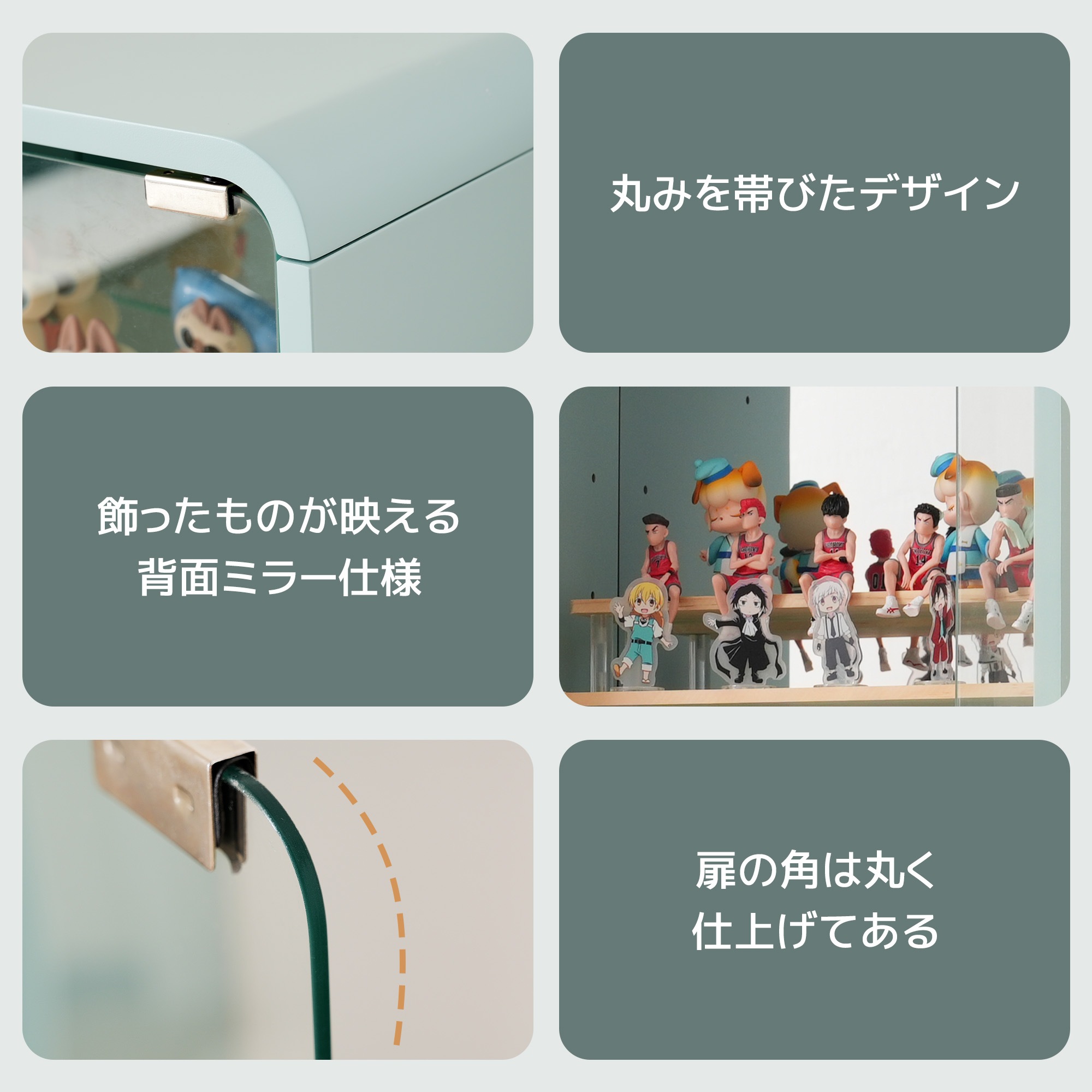 F82コレクションケース コレクションシェルフ ガラスディスプレイキャビネット4段 高さ調節可能 フィギュア 収納 背面ミラー 強化ガラス棚 サイズ：幅36*奥行26.5*高さ121CM ホワイト