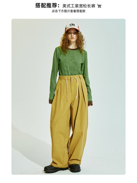 ConE レトロパッチワークスリムフィットトップス長袖Tシャツ ConE レトロパッチワークスリムフィットトップス長袖Tシャツ