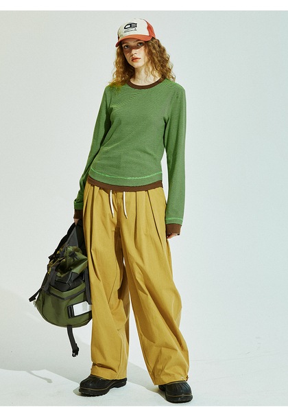 ConE レトロパッチワークスリムフィットトップス長袖Tシャツ ConE レトロパッチワークスリムフィットトップス長袖Tシャツ